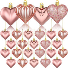 36Pcs Valentines Day Decor Heart Ornaments Rose Gold Heart Shaped Baubles Orname