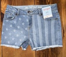 Girls Cat  Jack Denim Flag Shorts,Frayed Hems,Adjustable Waist,Size Large 10/12
