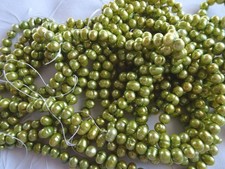 16" Strand 6-7mm Long Freshwater Pearls Potato SD Bright Olive Green 22 DNG