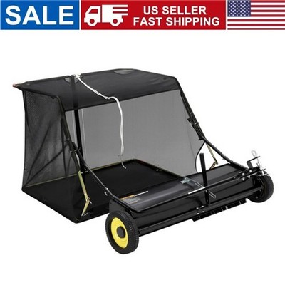 Heavy Duty Tow Behind Lawn Sweeper 50'' Leaf & Grass Collector 26 Cu. Ft Sweeper