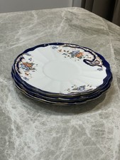 Vintage “Rococo & Poppy” Dinner Plates – Set of 4, Blue & White Floral, England