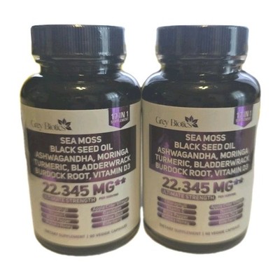 2 Bottles Grey Biotics 17n 1 Supplement Sea Moss Black Seed Oil Morninga Ex1/26