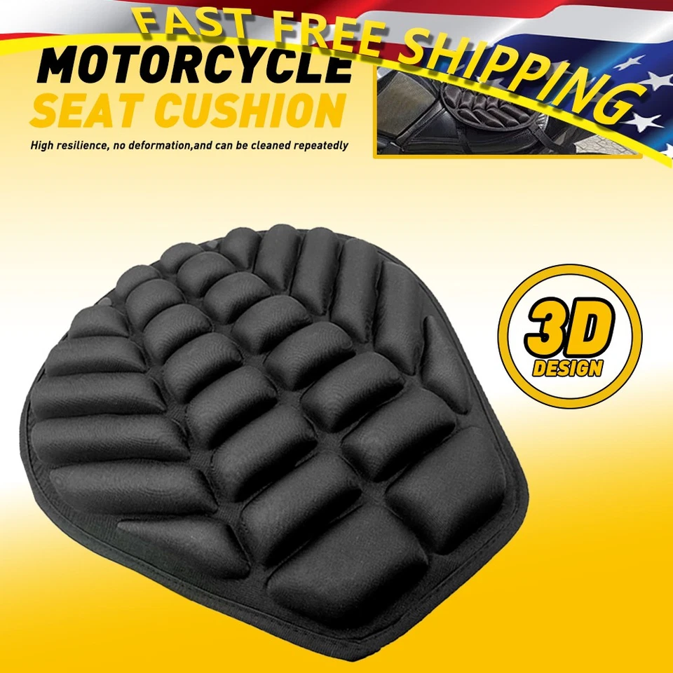 Motorcycle 3D Comfort Gel Seat Cushion Universal Air Pillow Pad Cover Pressure - Image 2 of 4