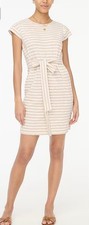 NWT - J.Crew  Knit Tie Waist Mini Dress Tan White Stripe Size Small