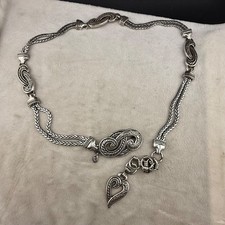 Vintage St. John Chain Belt Silver Tone Logo Heart Charm 40in