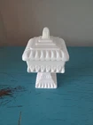 Vintage Pastel Pink Shell Milk Glass Lidded Compote Dish Pedestal Art Deco