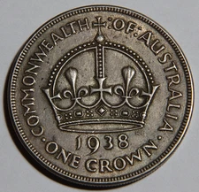 1938 Australia One 1 Crown Scarce Key Date 101k Mint Nice Original Tone -5111-