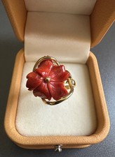 Anello Vintage Fiore Corallo Rosso Sardegna Oro 18Kt Artigianale Anni ‘70/‘80 
