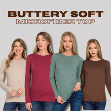 Crew Round or V Neck Brushed Microfiber Long Sleeve Top Warm Layering T-Shirt