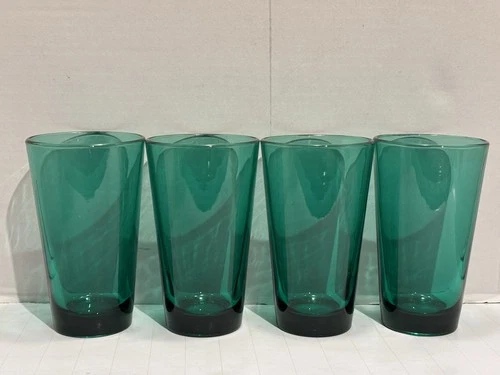 Vintage 4 PC Anchor Hocking Juniper Green Drinking Glasses Tumblers 16 Oz Teal