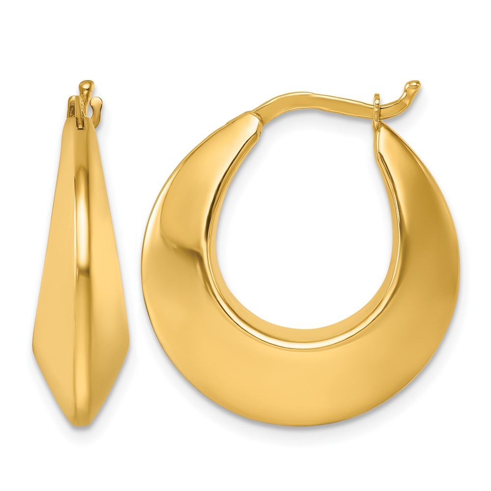 14K Yellow Gold Polished Knife Edge Graduated Round Hoop Earrings L-24.6 mm