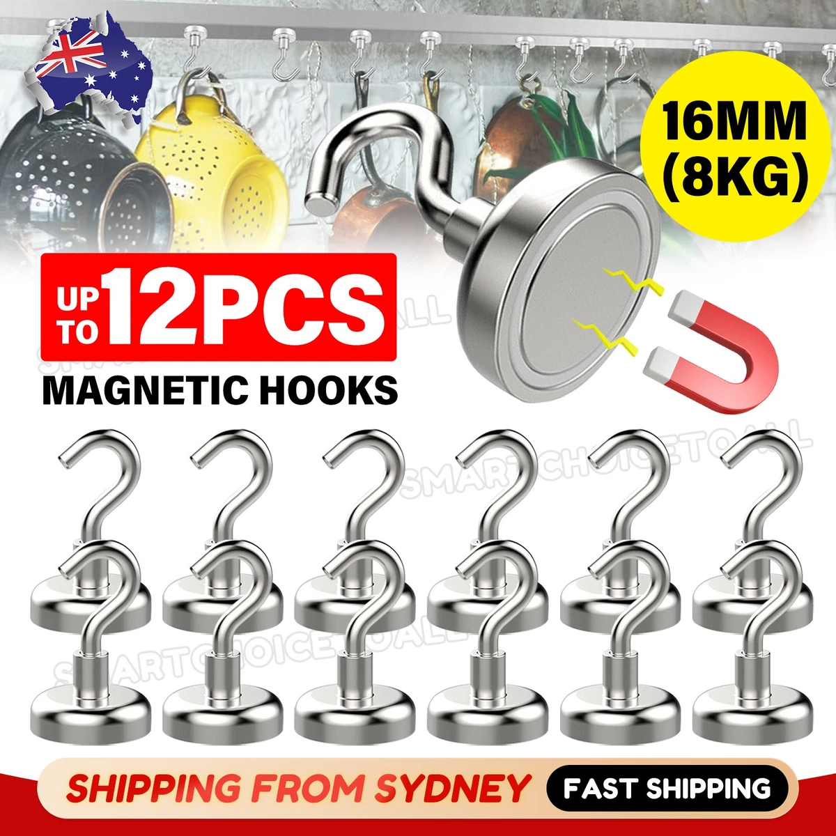 UP to 12x Strong Magnetic Hooks Hook Magnet Hanger Key Holder Kitchen fridge AU