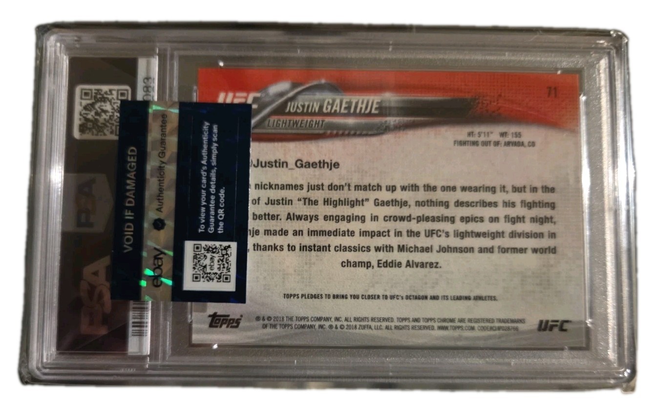 2018 Topps Chrome UFC Justin Gaethje #71 Diamond Refractor (RC) PSA 10 view 4