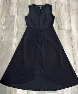 Black Frank Lyman Layered Knit Dress 6 Illusion Overlay V Neck Midi Party Date