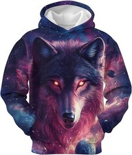 3D Galaxy Wolf Hoodie Cosmic Spirit Animal Print Unisex Pullover Sweatshirt