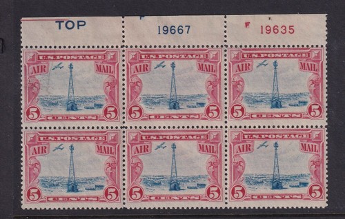 1928 AIRMAIL Sc C11 Radio Beacon MNH nice OG plate block of 6 with TOP (AB - 第 1/1 張圖片