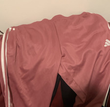 adidas Men's Pink Track Pants L White Stripes Drawstring Polyester Pockets