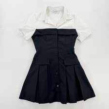 Valentino Shirt Dress Womens Medium Black White Colorblock Pleated Mini Italy