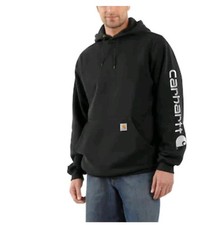 Carhartt Men's Black  White Logo Graphic Sleeve Work Hoodie
