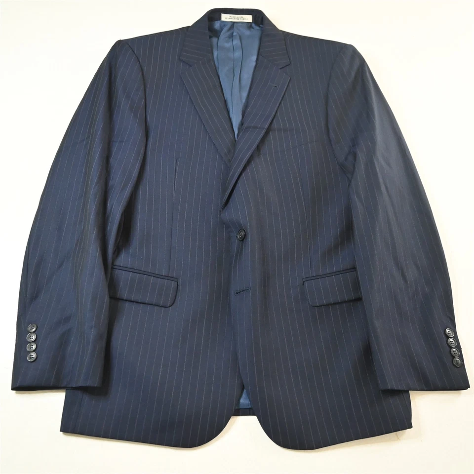 Traje de Hombre Joseph Abboud 42R 34x30 Azul Marino Rayas 100% Lana Reda Hecho en EE. UU. Foto 2 de 4