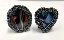 Pewter Picture Frame Set Of 2 Heart & Round Ornate Silver Tone 90’s Vintage