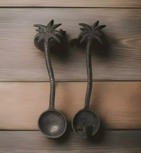 Salad SERVING SET Vintage Spoon & Fork Palm Tree 13" IHI India - Picture 2 of 7