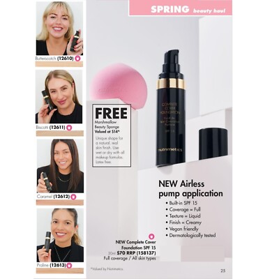 Nutrimetics Complete Cover Foundation SPF15 +Free Mashmallow Sponge RRP$70 New