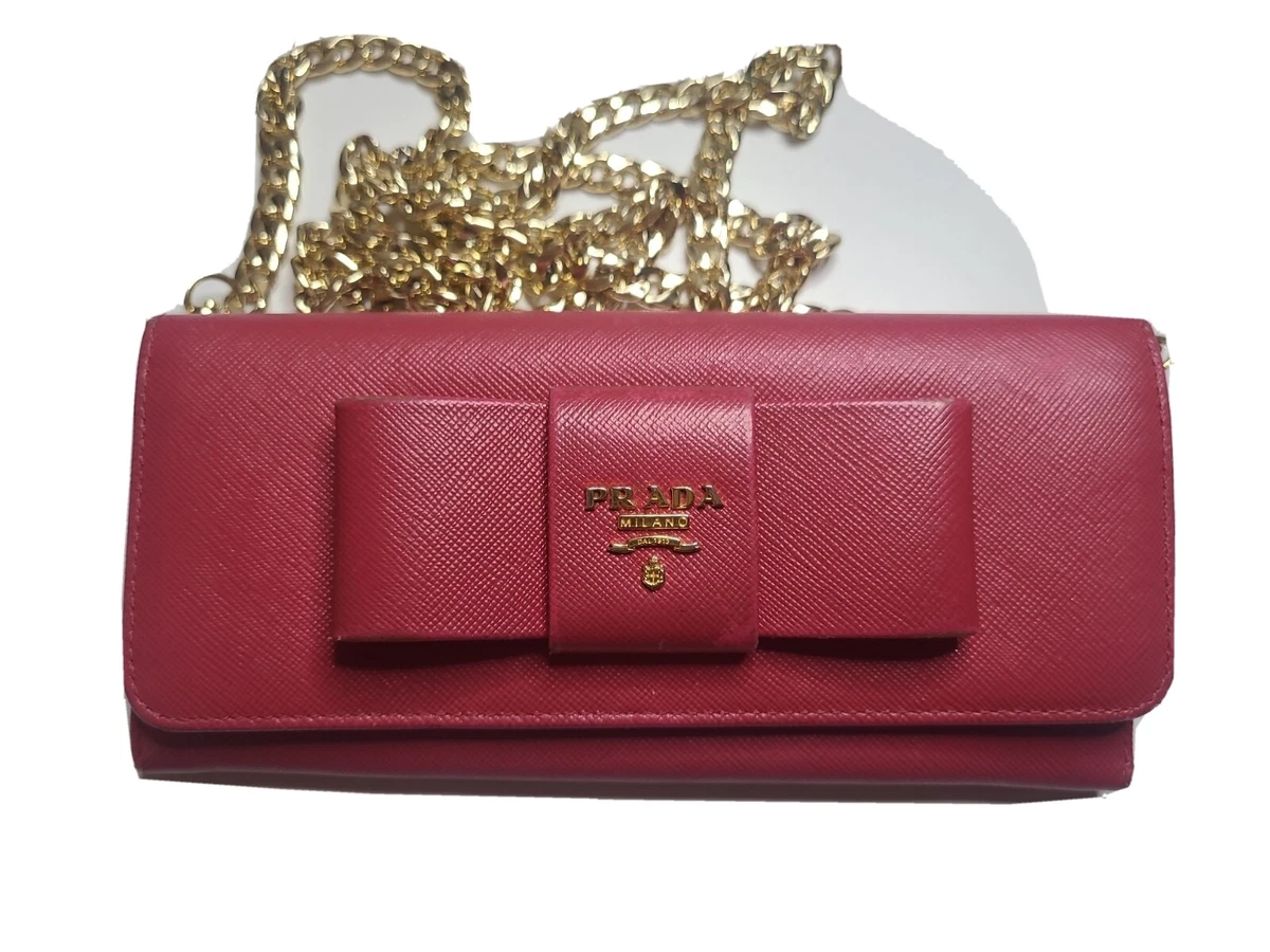 100% AUTHENTIC NEW PRADA SAFFIANO PINK WALLET ON CHAIN HANDBAG