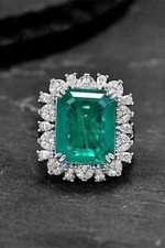 5.00 Ct Emerald Cut Natural Emerald Diamond Engagement Ring 14K White Gold Sz  6