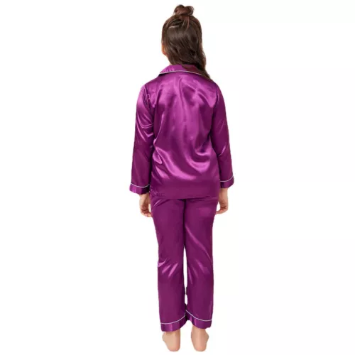 New Kids Boys Girls Silk Pajamas Long Sleeve Satin PJs Sets Nightwear Sleepwear - Picture 64 of 83