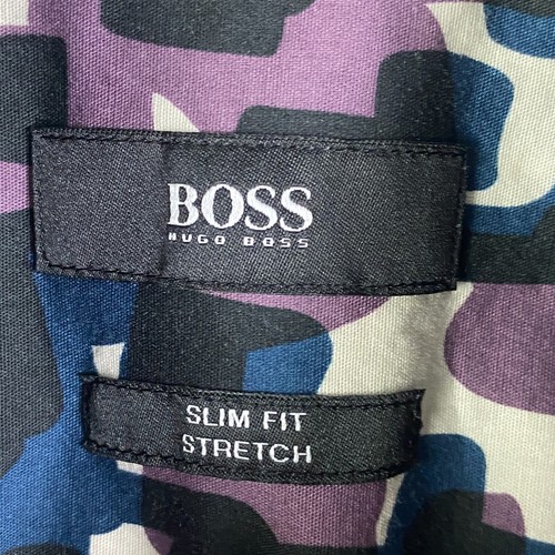 Hugo Boss Slim Fit Stretch Dress Shirt Mens 16 Purple Multicolor - Picture 4 of 13