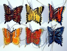 Hand Painted Butterfly Ornaments 3.5" Set of 6 13B