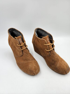 Toms Women's Desert Wedge Suede Ankle Boot Brown Cognac Size US 7  EU 37.5