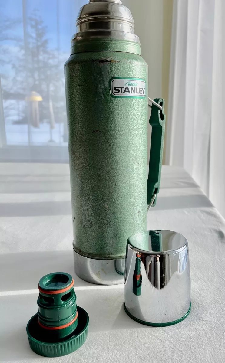 Beautiful Vintage Stanley Thermos Silver Lid & Green w/ Cup