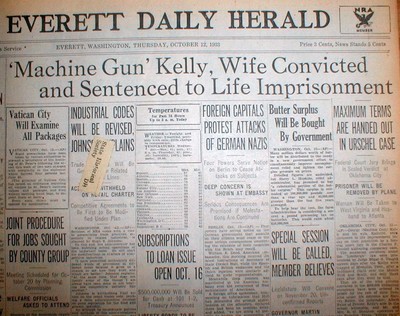 Mejor Titular De Periodico 1933 W Gangster George Machine Gun