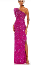 MAC DUGGAL 10912 EMBELLISHED PUFF ONE SHOULDER COLUMN HOT PINK GOWN  sz 6
