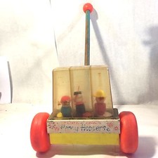 FISHER PRICE Happy Hoppers LITTLE PEOPLE Farmer DOG Red Hair Girl 121 Push Toy