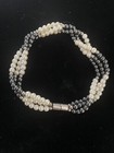 Magnetic closure grey silver Hematite Bead Faux Pearl Bead bracelet 8.5” Triple