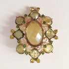 New Olive Green Gold Plated Crystal Floral Flower Oval Brooch Pin Gift Br1149
