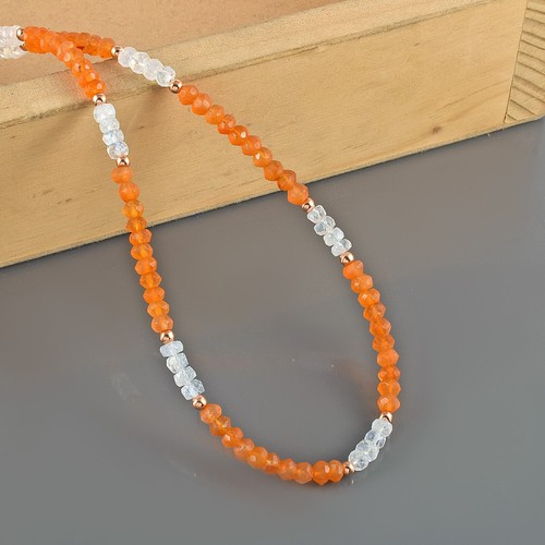Natural Cornalina & Arcoiris Luna con Cuentas 18" Cadena Hecho a Mano Mujeres - Imagen 2 de 5
