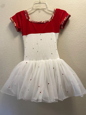 Lot of 2. Beautiful red velour top white skirt w/rhinestones child dance/ballet.