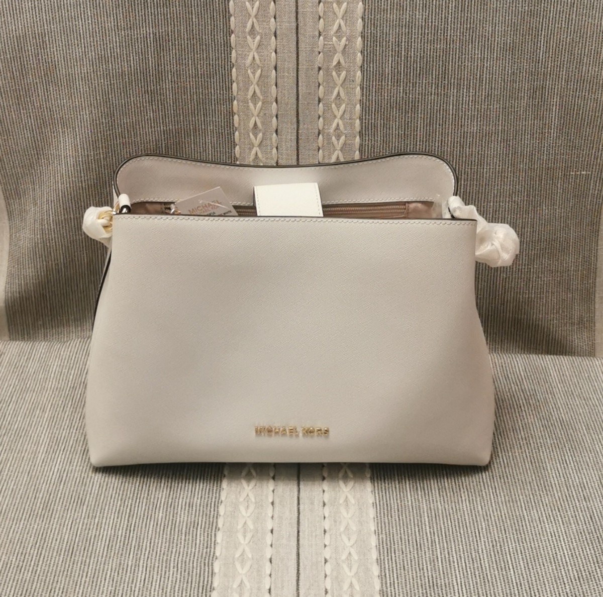 Michael Kors Sofia Large Satchel Crossbody Handbag Bag Purse Optic