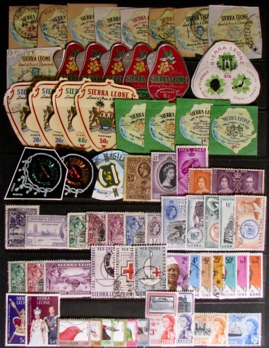 SIERRA LEONE: Stock Page of about 65 all-different Commemoratives, Die Cuts, etc