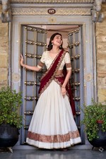 Latest Off White Vichitra Silk Lehenga Choli With Dupatta For Indian Festival