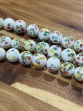 8 In Strand Vintage 1950s Millifiori Lampwork Japanese White Blue 12mm Rare
