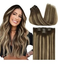 Choco Brown to Honey Blonde Remy Clip in Human Hair Ext Straight 5pcs 75g 22in