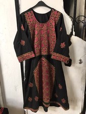 Vintage Afghan kuchi embroidery dress, woman long tunic robe, baluchi dress