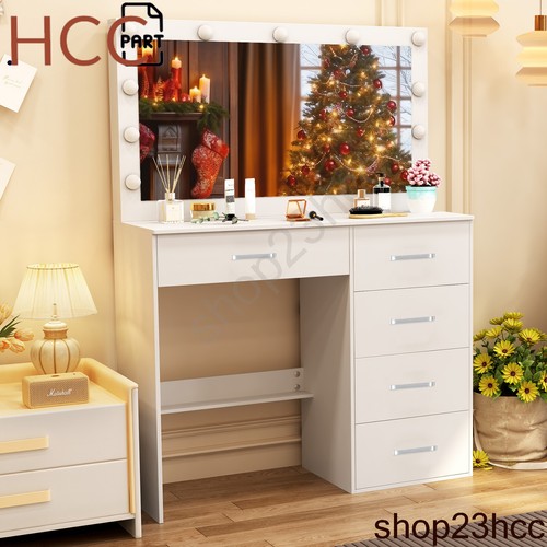 Bedroom LED Dressing Table Makeup Vanity Set with LARGE Mirror Storage Drawers - Picture 2 of 11