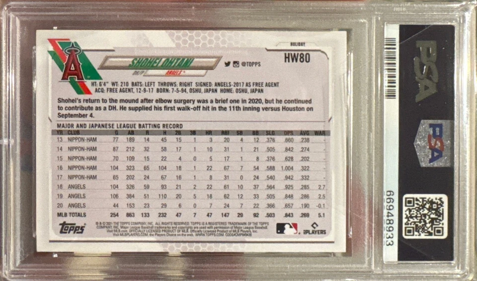 SHOHEI OHTANI 2021 TOPPS HOLIDAY HW80 bowman Dodgers Christmas Angels PSA 10 MVP - Image 2 of 3