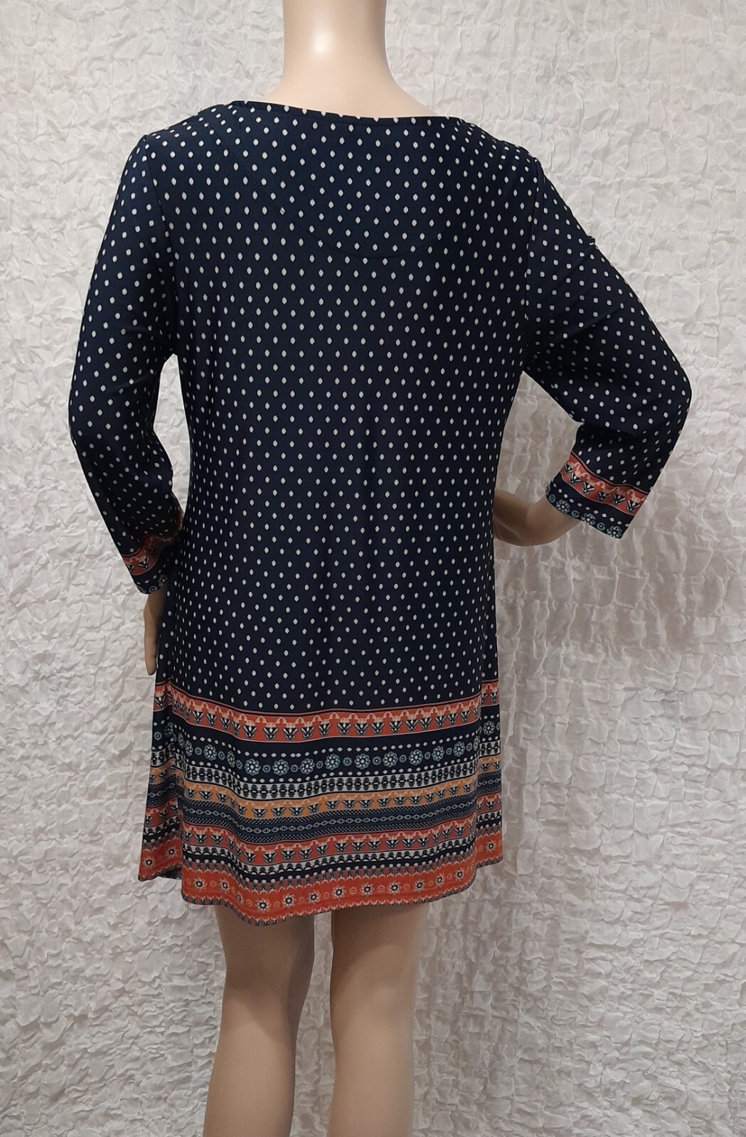 Robe Tunique Motif Ethnique RBF11 - Taille 40, Bleu Et Blanc, Tissu Fluide Extensible, Occasion